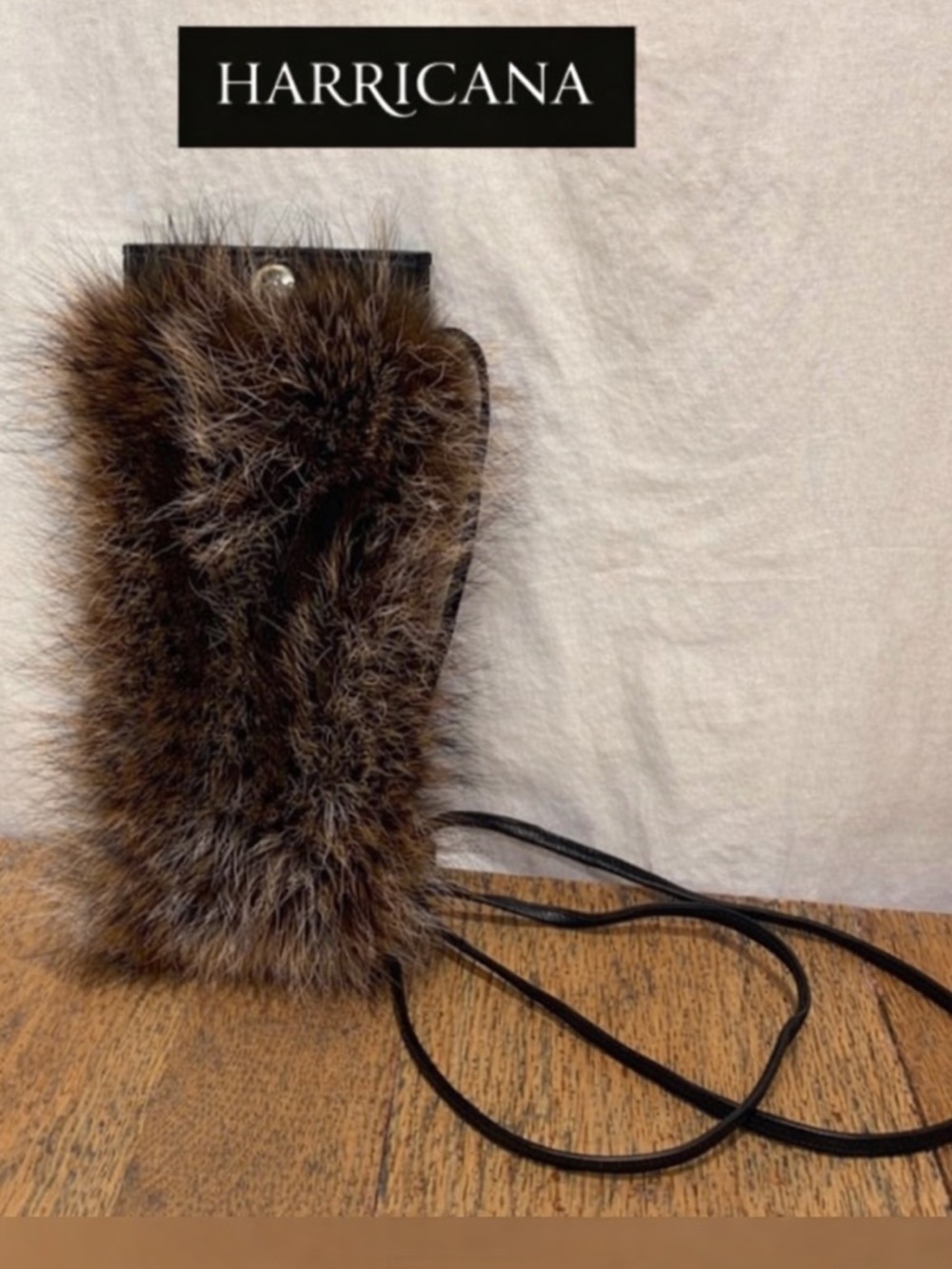 HARRICANA Black Leather & Fur Mini Pouch